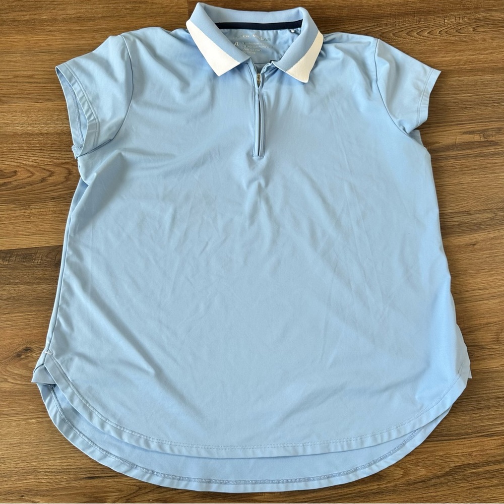 Peter Millar Chrissie Polo Shirt Womens XL Blue UPF Preppy Tennis‎ Preppy Golf
